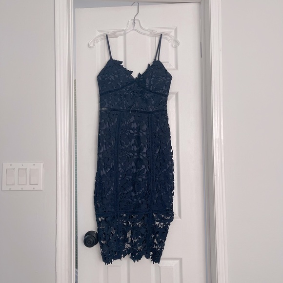 ✨SOLD✨ Self-portrait/Bardot Style Navy/Dark Blue Lace Dress - Picture 7 of 9
